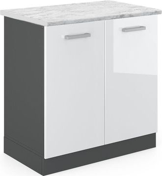 Vicco Armario Bajo Para Fregadero R-line, Blanco Alto Brillo, 80 Cm Et M&aacute;rmol