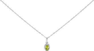 House of Brilliance 10K White Gold 5x3mm Gemstone and Diamond Accent Halo Oval Shape 18 Pendant Necklace