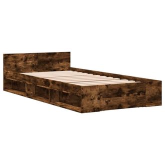 Berkfield Home Modern Bed Frame with Drawer Frame Smoked Oak 75x190 cm Small Single in Brown