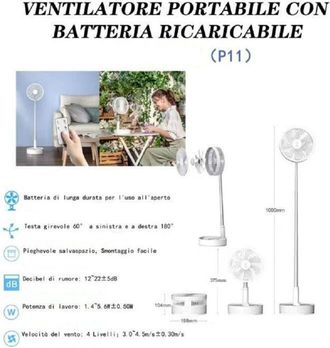 Trade Shop Trade Shop - Ventilatore Pieghevole Portatile Batteria Ricaricabile P11 Salvaspazio 4 Velocit&agrave;
