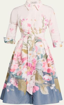 Teri Jon Floral-Print Taffeta Midi Shirtdress