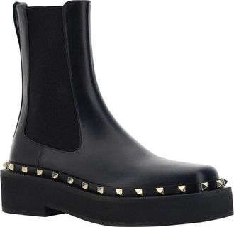 Valentino Garavani Womens Black Calfskin Chelsea Boots
