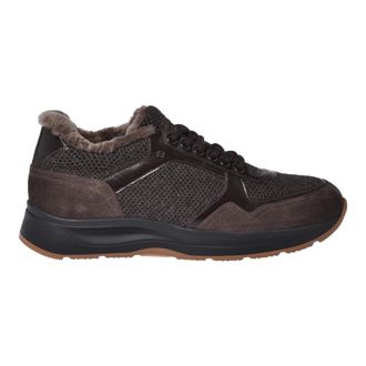Baldinini Schoenen, Heren, Bruin, 44 EU, Dark brown suede leather and wool trainers