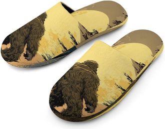 Generic Bigfoot Standing Front of Moon Mens Cozy Memory Foam Slippers Warm Cotton House Shoes Comfy Slipper for Indoor Outdoor