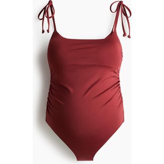 H&M Mama Padded-cup Tie-strap Swimsuit in Dark Red at Nordstrom, Size X-Large