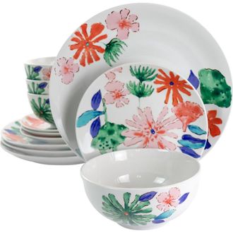 Gibson Home Dazzling Lily 12 Piece Ceramic Dinnerware Set in White at Nordstrom