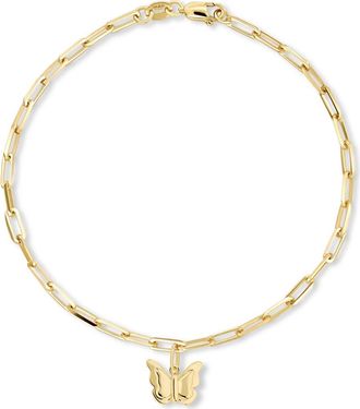 Devata Butterfly Charm with Paperclip Chain Bracelet in 14K Gold, 7.5 in Yellow Gold at Nordstrom