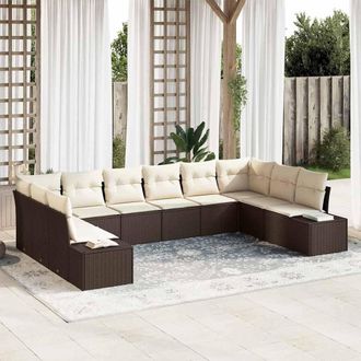 vidaXL Vidaxl - Set Divano Da Giardino 10 Pcs Marrone E Crema 344 X 209 X 85 Cm
