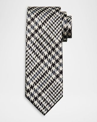 Tom Ford Mens Exploded Prince of Wales Check Silk Tie