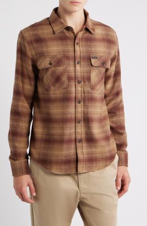 Brixton Bowery Plaid Flannel Button-Up Shirt in Chocolate/Khaki at Nordstrom, Size Xx-Large