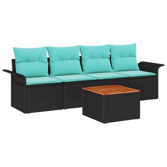vidaXL Conjunto De Sof&aacute;s De Jard&iacute;n 5 Pcs Negro Rat&aacute;n Sint&eacute;tico Vidaxl