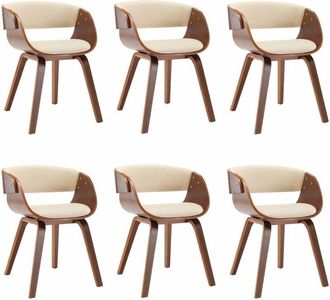 vidaXL Sillas De Comedor 6 Uds Madera Curvada Y Cuero Sint&eacute;tico Crema Vidaxl