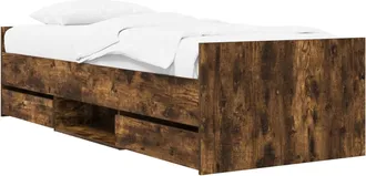 vidaXL Estructura De Cama Con Caj&oacute;n Roble Ahumado Madera De Ingenier&iacute;a Vidaxl