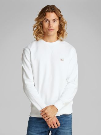 Calvin Klein Jeans Sweatshirt CALVIN KLEIN JEANS WOVEN LABEL CREW NECK, Herren, Gr. XXL, weiss (hellwei&szlig;), Sweatware, Obermaterial: 100% Baumwolle, regular fit, Rundhals