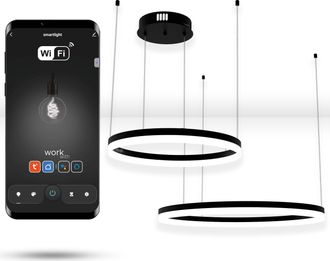 OEM L&aacute;mpara Redonda Wifi Tuya De 60 Cm + 40 Cm Con Led, Color Negro, Con Aro Colgante Circular