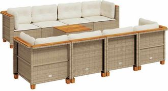 vidaXL Set De Sof&aacute;s De Jard&iacute;n Con Cojines 9 Pzas Rat&aacute;n Sint&eacute;tico Beige Vidaxl