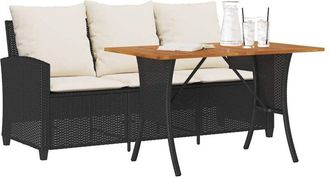 vidaXL Sof&aacute; Jard&iacute;n De 3 Plazas Con Coj&iacute;n Y Mesa Negro Rat&aacute;n Sint&eacute;tico Vidaxl