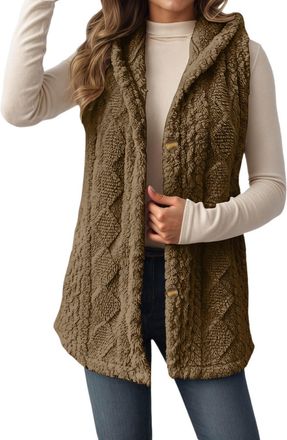 Generic Gilet For Women UK Fleece Sleeveless Button Down Hooded Waistcoat With Pockets Autumn Winter Solid Color Lightweight Soft Thermal Vests Warm Comfortab