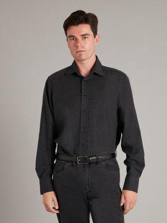 Oliver Brown Regular Fit Shirt - Cashmere Blend Dark Grey