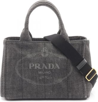 Prada Gray Canvas Handbag Tote Bag (Pre-Owned)