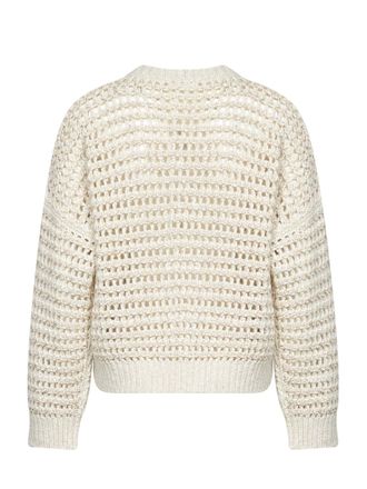 Brunello Cucinelli Womens Net-Knit Sequin Sweater Beige