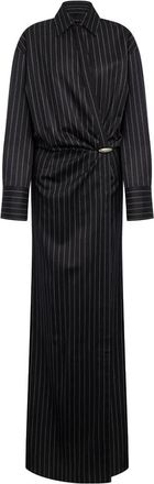 Dondup Lange Chemisier Jurk - Dames - Shirt Kleedjes - Zwart - S - Wol - Kleedjes