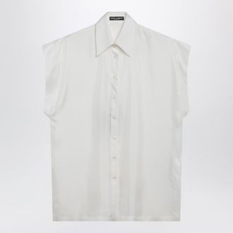 Dolce & Gabbana Silk twill shirt with butterfly sleeves in natural white
