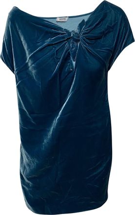 Moschino Tie Knot Velvet Mini Dress in Blue Rayon