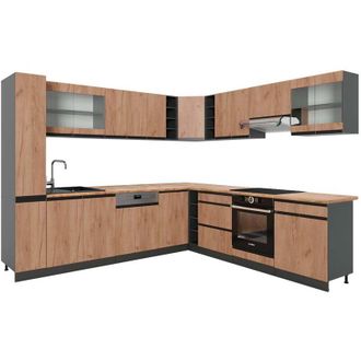 Vicco Cocina Esquinera R-line, Oro Power Roble/antracita, 257 X 277 Cm J-shape, Et Roble