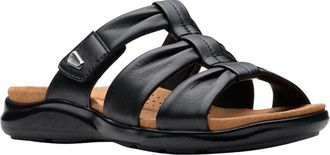 Clarks Womens Kitly Slide Flat Sandal, Black Leather, 8.5