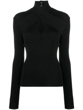 Msgm Fitted Ribbed Knit Top With Crisscross Keyhole Detail