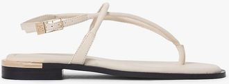 Tommy Hilfiger Womens Metallic Accent Leather Sandal - Beige - US 6.5 / EU 37