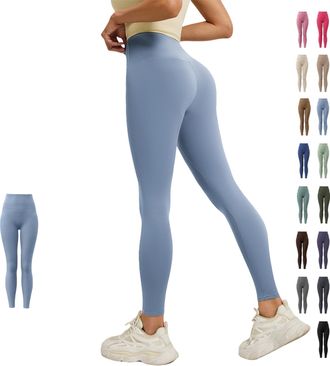 Generic Leggings - Seamless Knit, High Waisted Workout Gym Workout Running No See Through Yoga Pants Ribbed Women Leggings (Light Blue,3XL)