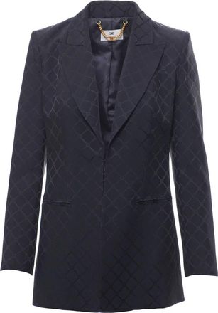 Elisabetta Franchi Blazers, female, Black, Size: M Satin Jacket with Jacquard Diamond