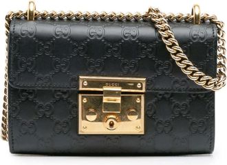 Gucci Pre-owned Shoulder Bags, female, Black, Size: ONE SIZE Pre-owned Embossed Leather Padlock Bag