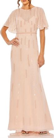 Mac Duggal High Neck Flutter Sleeve Embellished Gown in Rose at Nordstrom, Size 16