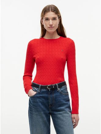 Tommy Hilfiger Womens Cable Knit Sweater - Red - XXL