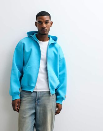 Collusion felpa con cappuccio squadrata con zip in tessuto pesante blu