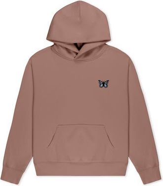 Dalix Butterfly Relaxed Midweight Fleece Pullover Hoodie in Hazy Pink at Nordstrom, Size Xx-Large