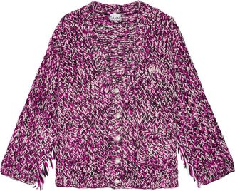 Ganni Oversized Cardigan met V-hals - Dames - Vesten - Paars - 2Xs/Xs - Wol - Truien & Vesten