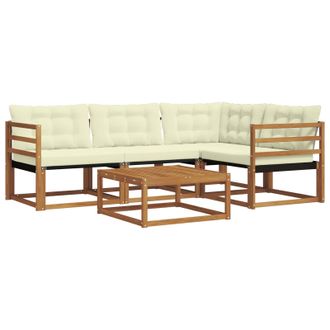 vidaXL Conjunto De Sof&aacute;s De Exterior Con Coj&iacute;n 5 Pcs Natural Y Crema Vidaxl