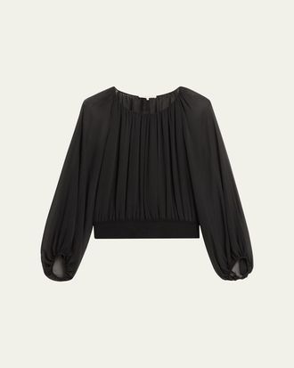 Lafayette 148 New York Ruched Balloon-Sleeve Silk Georgette Blouse