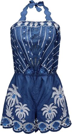 Farm Rio Farm Rio Womens Sleeveless Embroidered Romper in Coast Stars