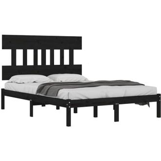 vidaXL Bed Frame without Mattress Black 140x190 cm Solid Wood Vidaxl