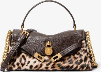 Michael Kors Hamilton Moderne Extra-Small Leather and Leopard Print Calf Hair Slouchy Crossbody Bag