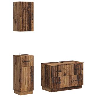 vidaXL Juego De Armarios De Ba&ntilde;o De 3 Piezas Hoorn Madera Envejecida Vidaxl