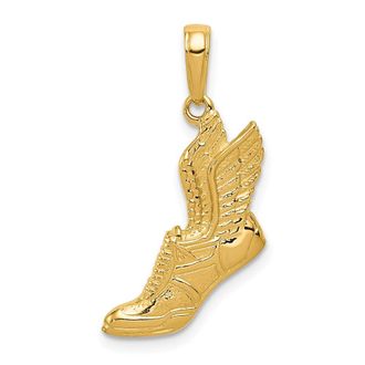 Diamond2Deal 14k Yellow Gold Polished Running Shoe with Wings Pendant