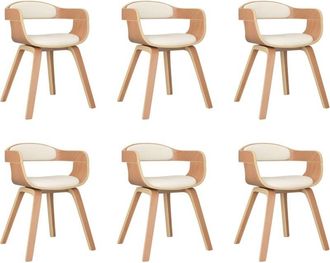 vidaXL Sillas De Comedor 6 Uds Madera Curvada Y Cuero Sint&eacute;tico Crema Vidaxl