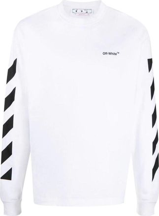 Off-white Mens Off-White FW22 Stripe Round Neck Long Sleeves White T-Shirt OMAB064C99JER0010110