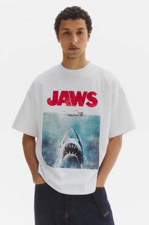 H&M Oversized Fit T-shirt in White/jaws at Nordstrom, Size X-Large